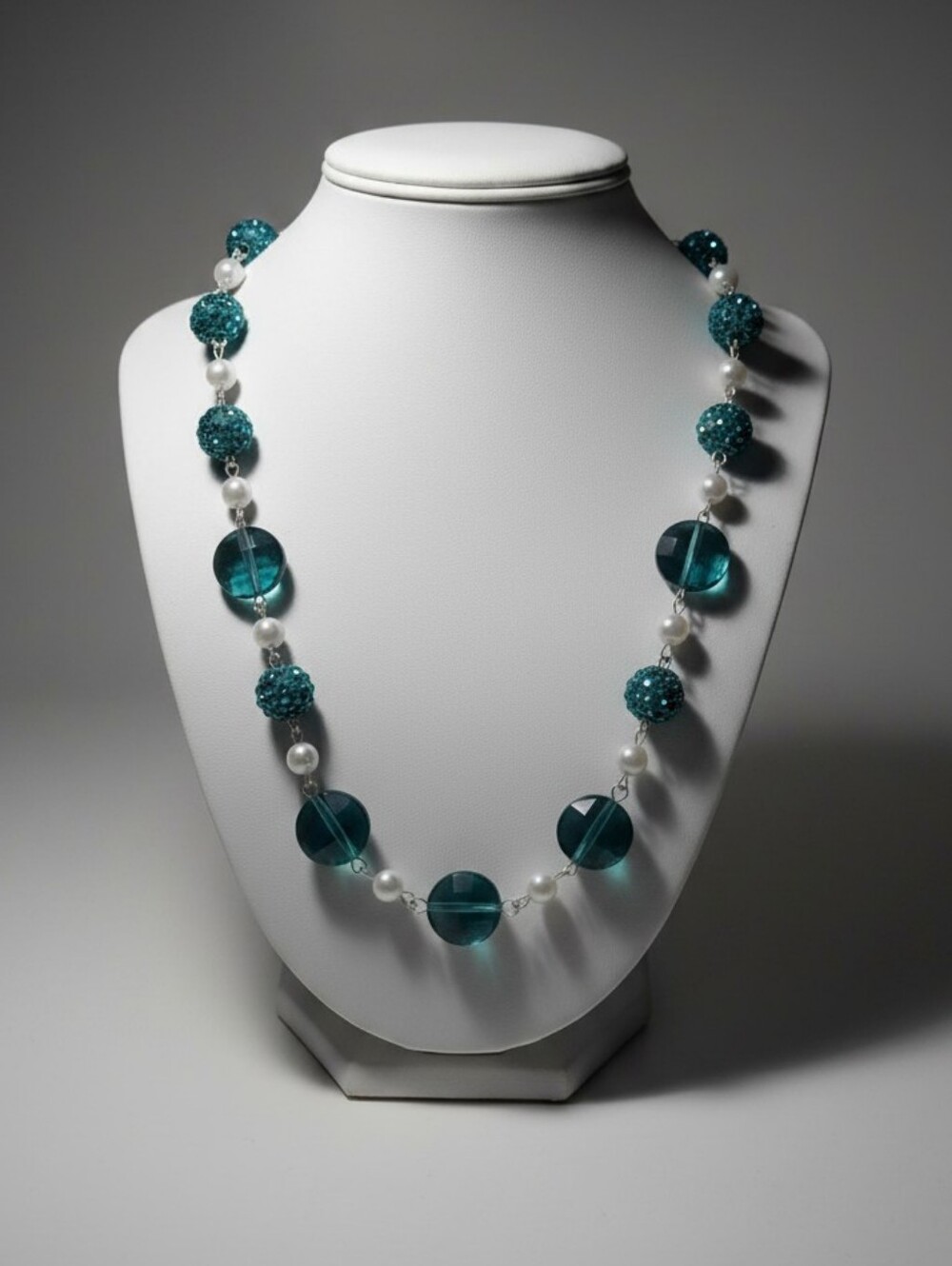 Hand Crafted Teal Beaded Pearl Accent Necklace - Women Jewelry